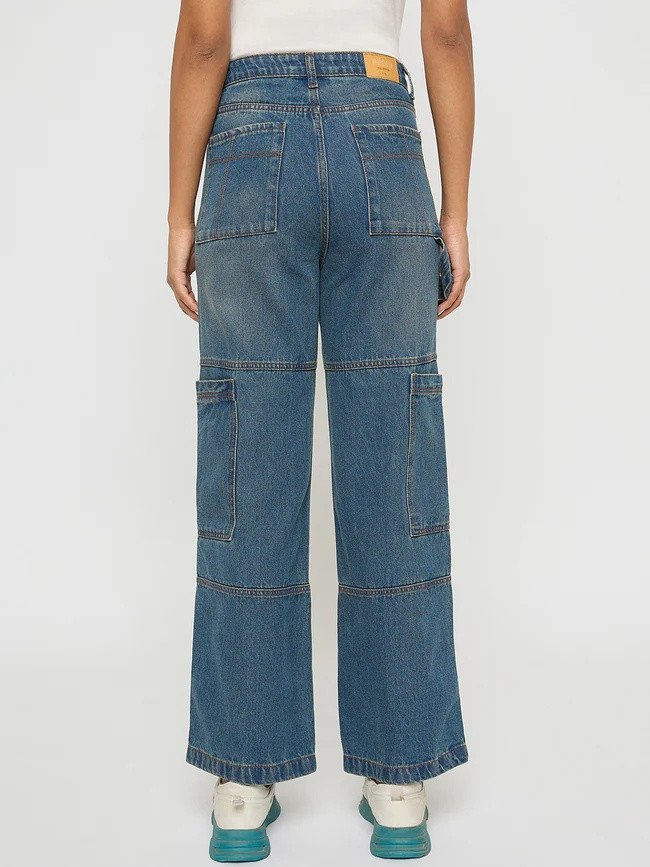 Tinted Green Wide Leg Denim Cargo