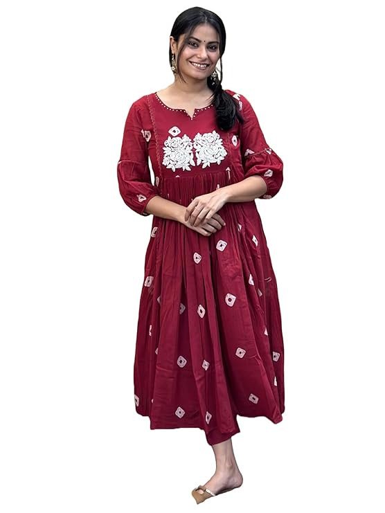 Women's Rayon Blend Anarkali Printed Kurta with Pant