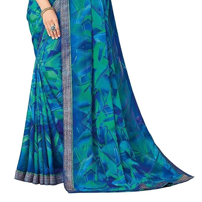 Women's Lace & Printed Chiffon Saree with Blouse